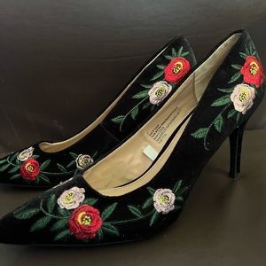 a new day Black Heels with Colorful Floral Design